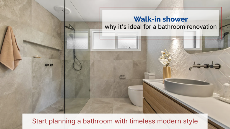 Walk-in shower bathroom renovation with frameless glass and custom tile in Houston Texas