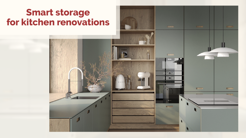 Smart storage kitchen renovation with pull-out drawers and pantry tower in Houston Texas